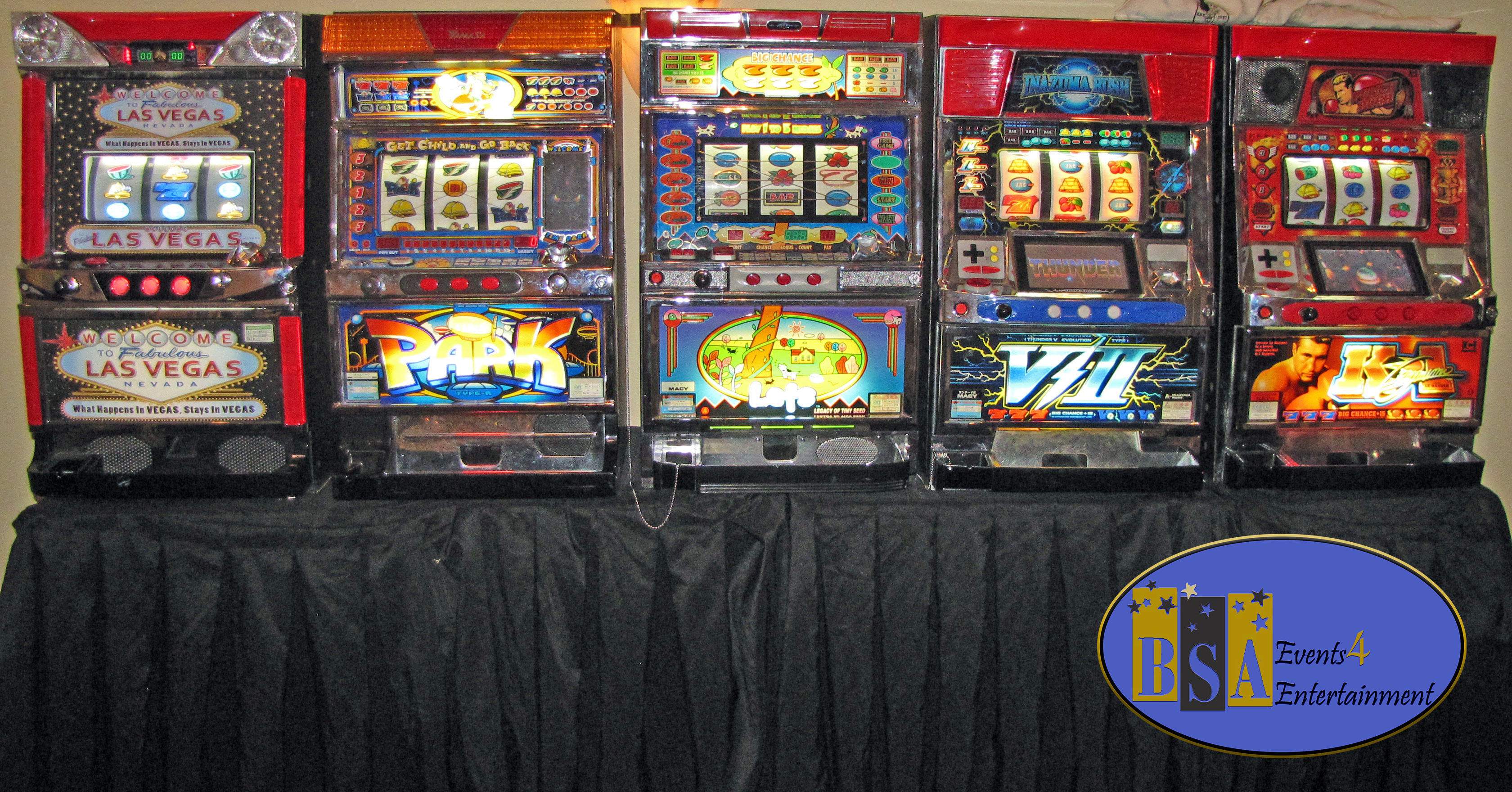 Bank of 5 Slot Machines rental add-on